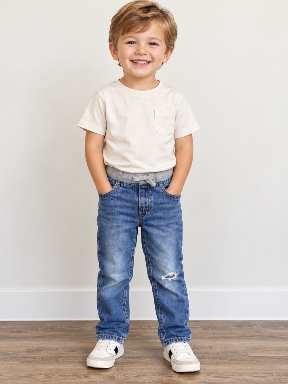 The Children’s Place Boys Pull On Stretch Jeans Elastic Waist Distressed 4T